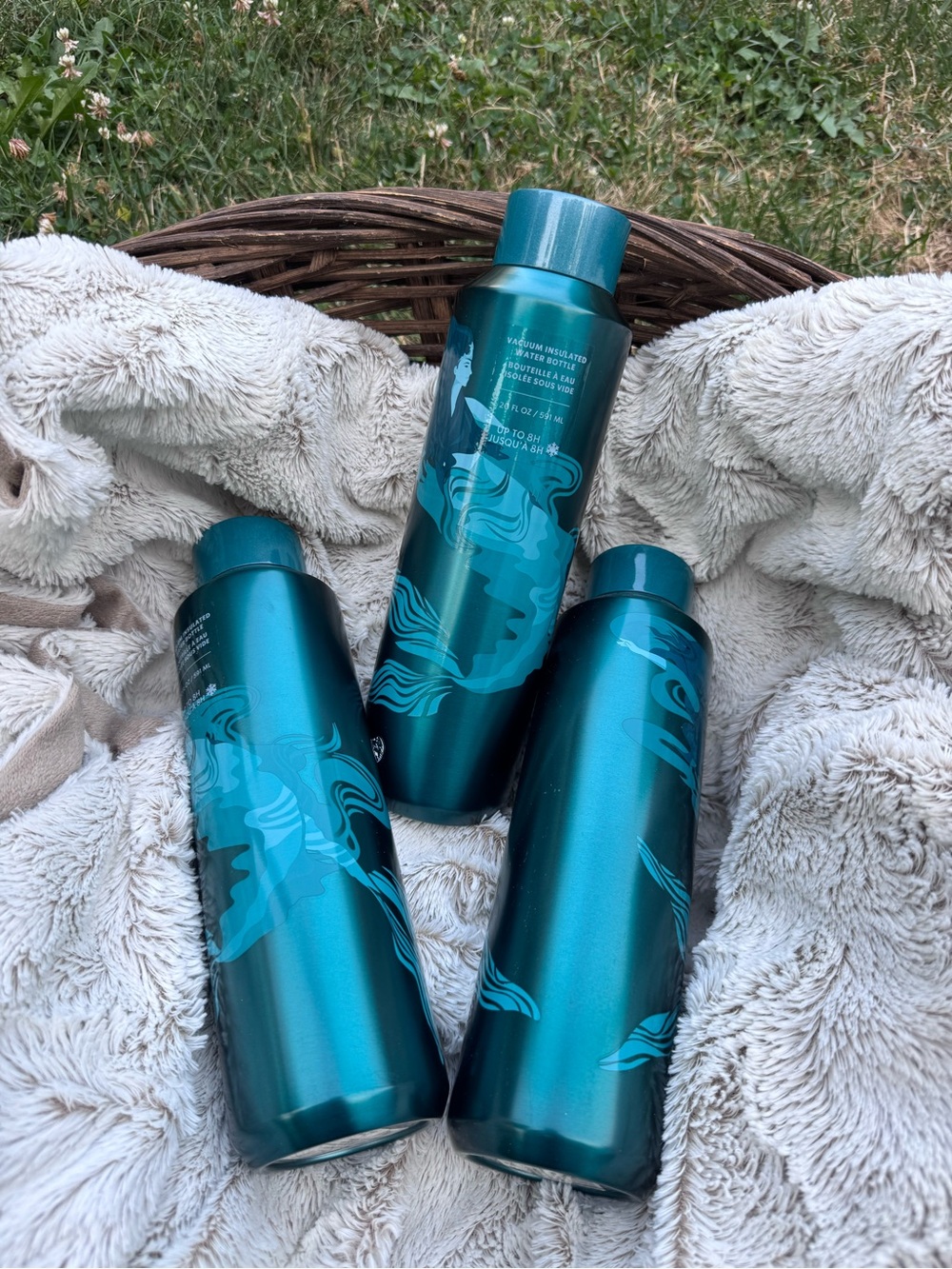 Lot of 3 Starbucks mermaid Green Stainless Steel Vacuum seal bottle